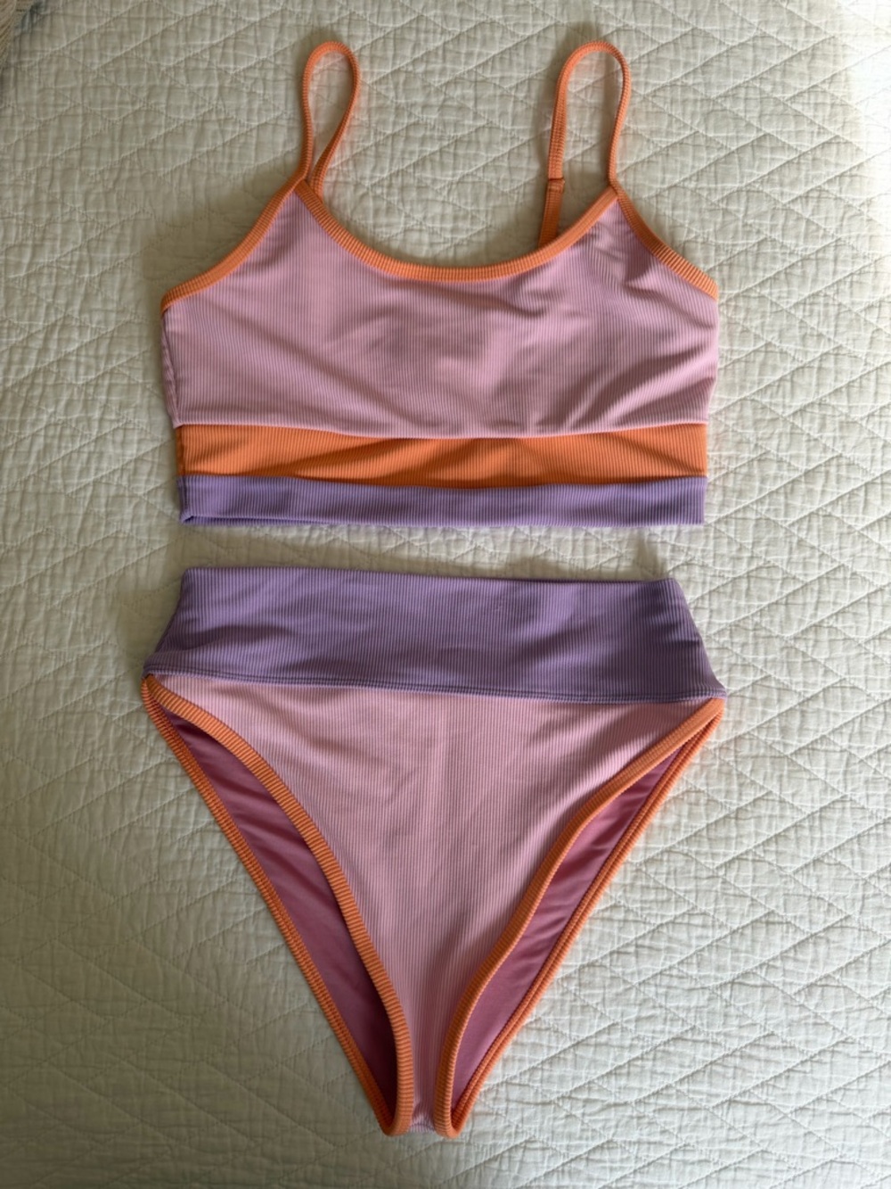 Beach Riot Pink Purple and Orange Colorblock Bikini Set